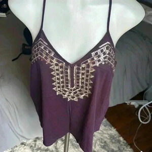 Size M purple racerback tank top with bronze/champagne sequins from Express
